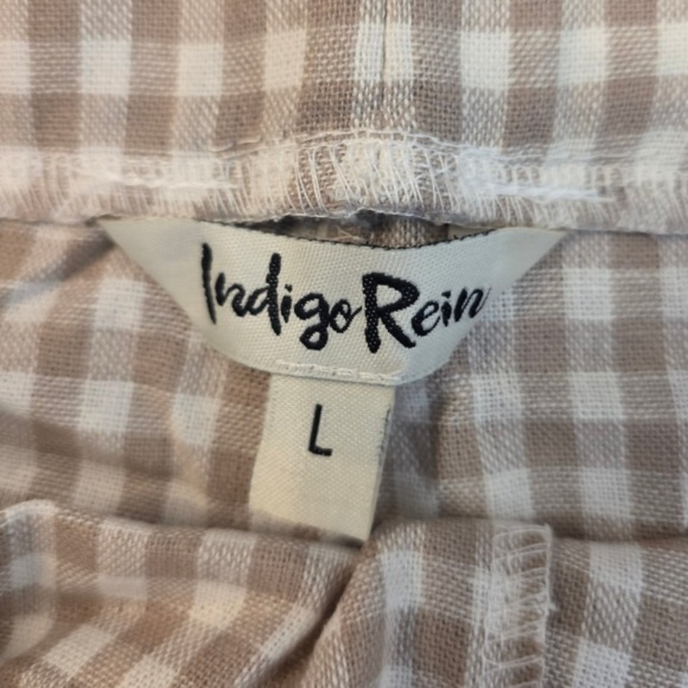 Indigo Rein Shorts Womens Large Tan Gingham Linen Blend Paperbag Waist NWT - Picture 6 of 16